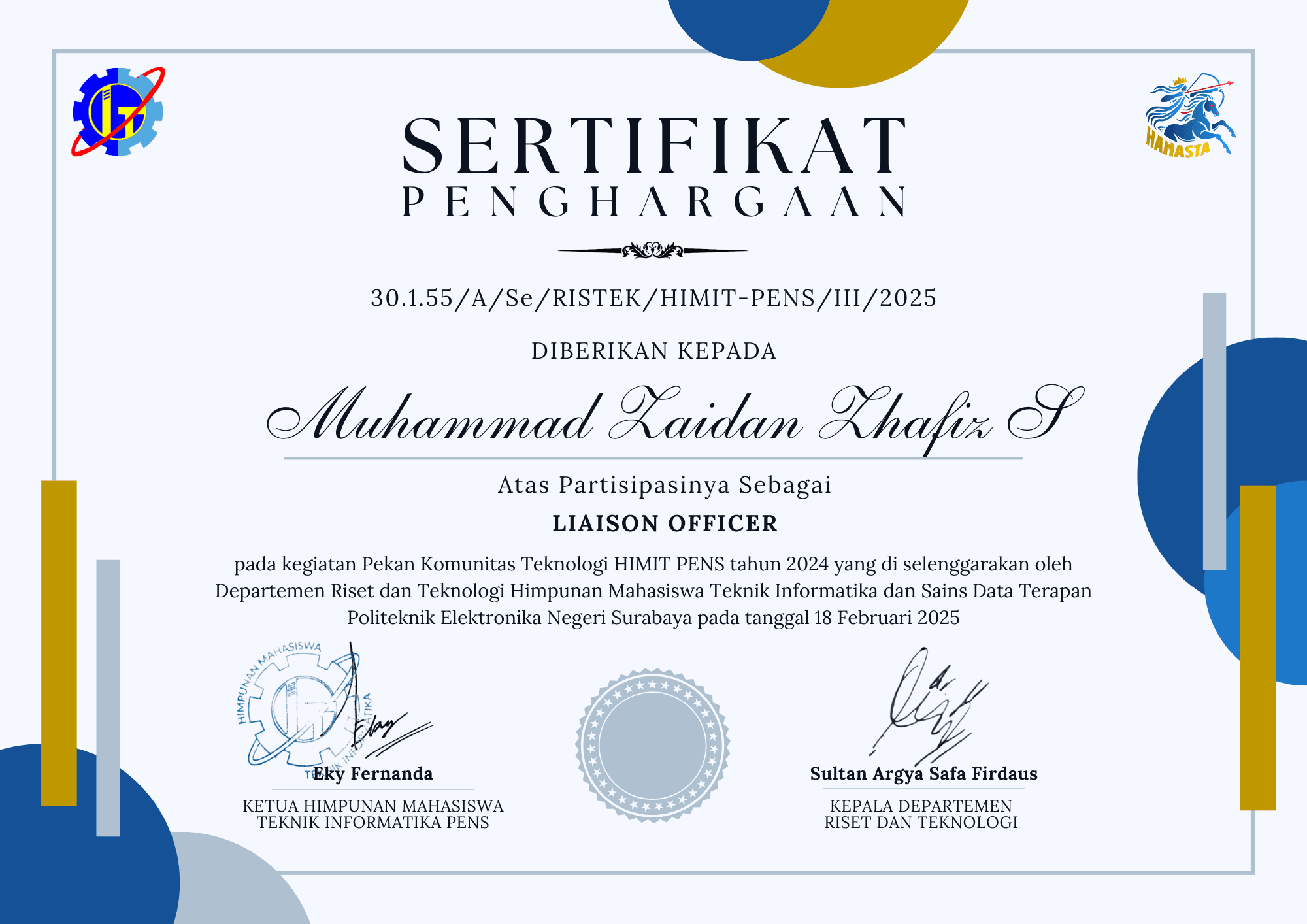 Sertifikat Officer Liaison Ospek Jurusan