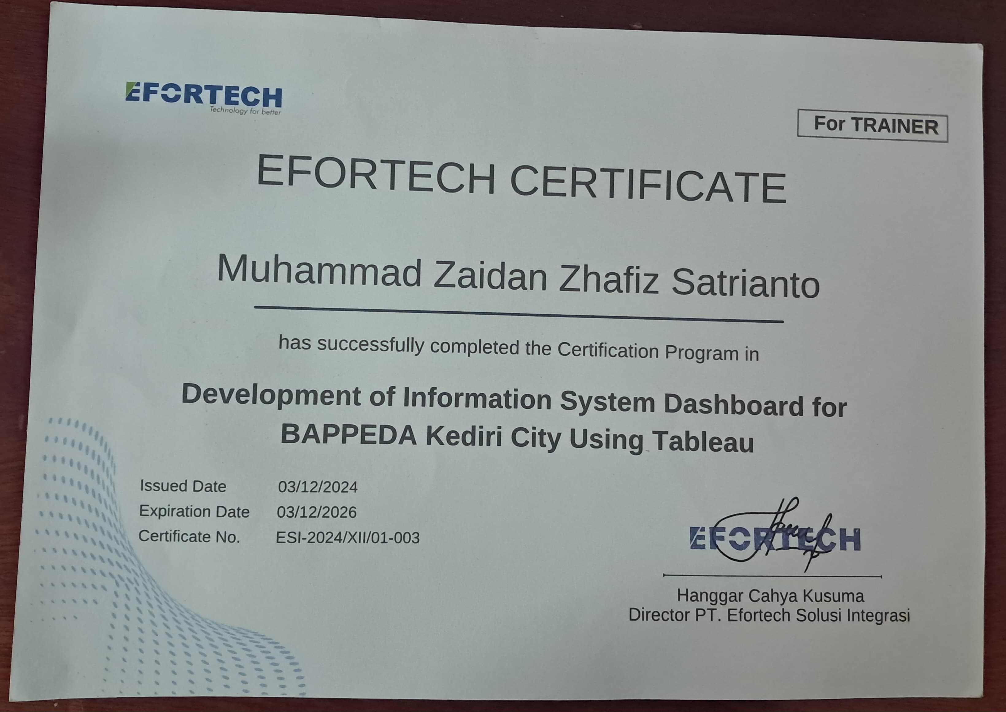 Trainer Certificate.
